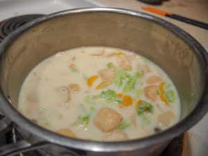 soy milk white miso soup in a pot 